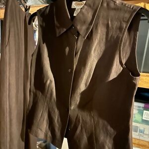 Brown Linen Two-Piece Skirt and Top